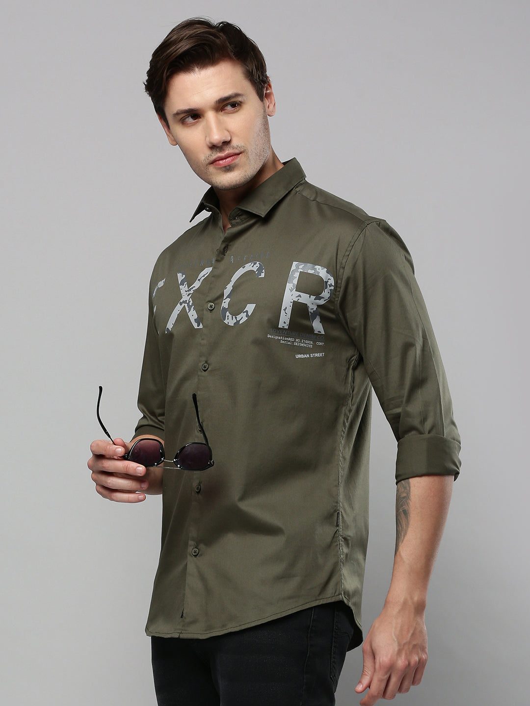 Men Green Printed Casual Shirt