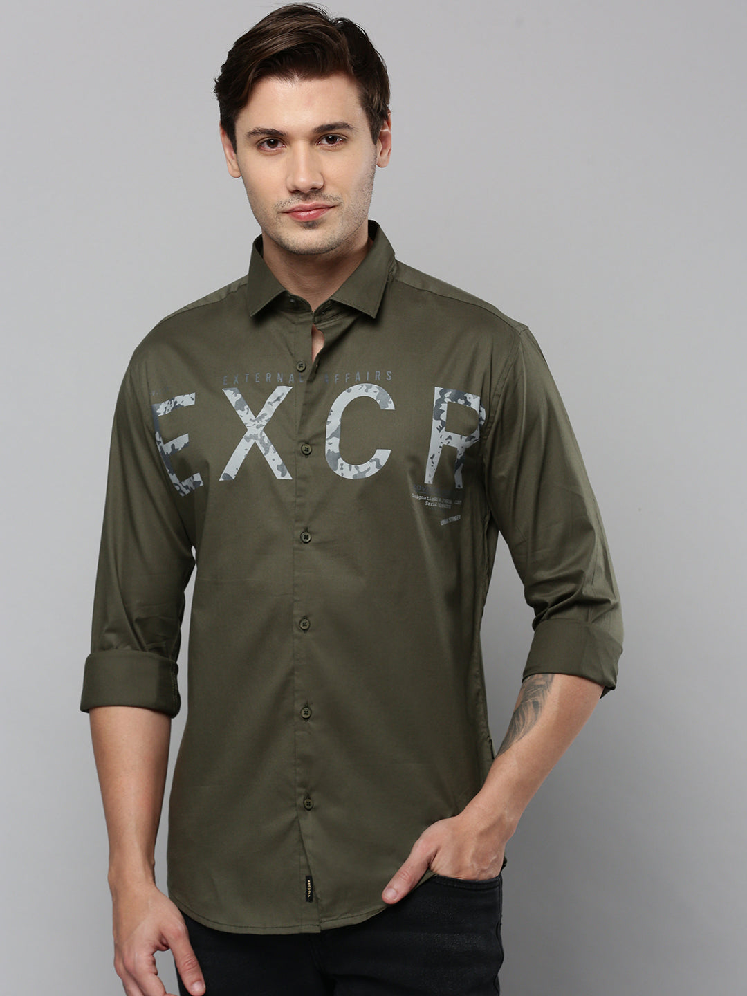 Men Green Printed Casual Shirt