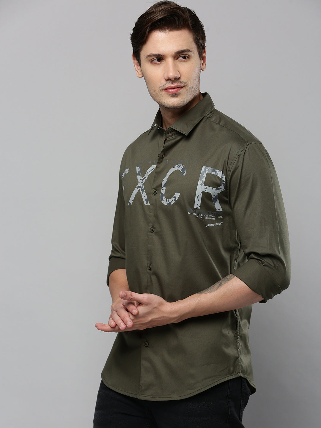 Men Green Printed Casual Shirt