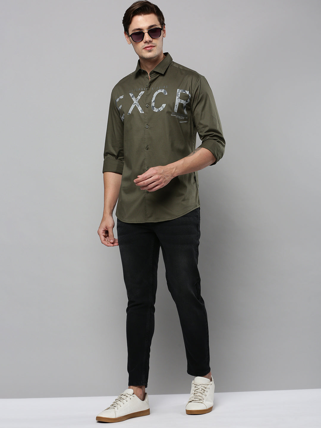 Men Green Printed Casual Shirt