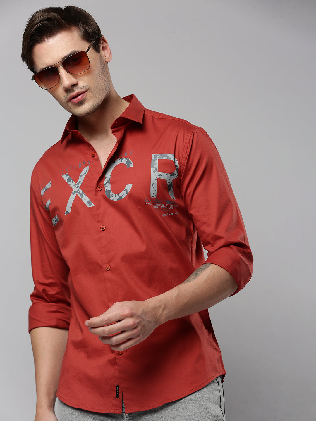 Men Rust Printed Casual Shirt