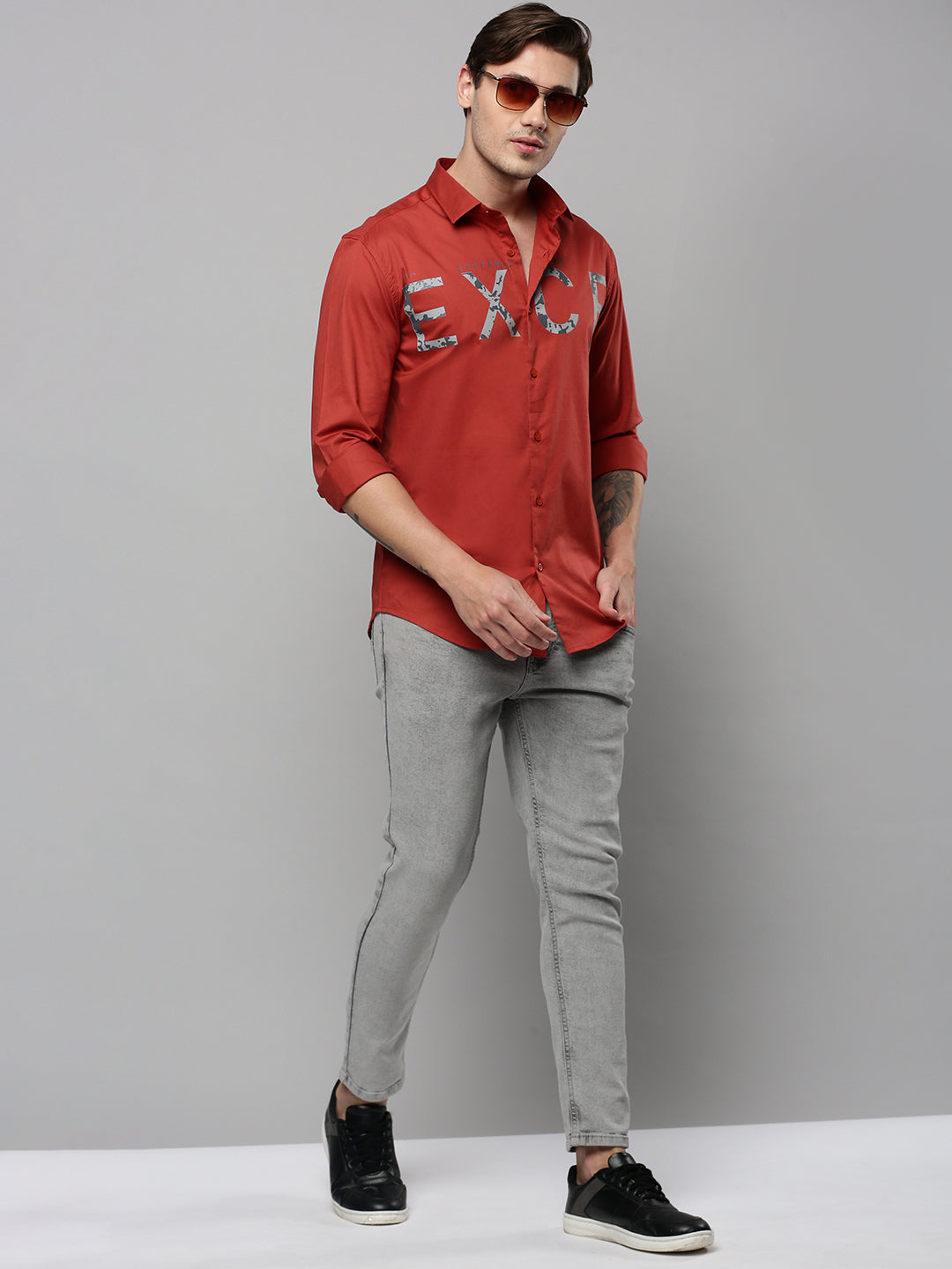 Men Rust Printed Casual Shirt