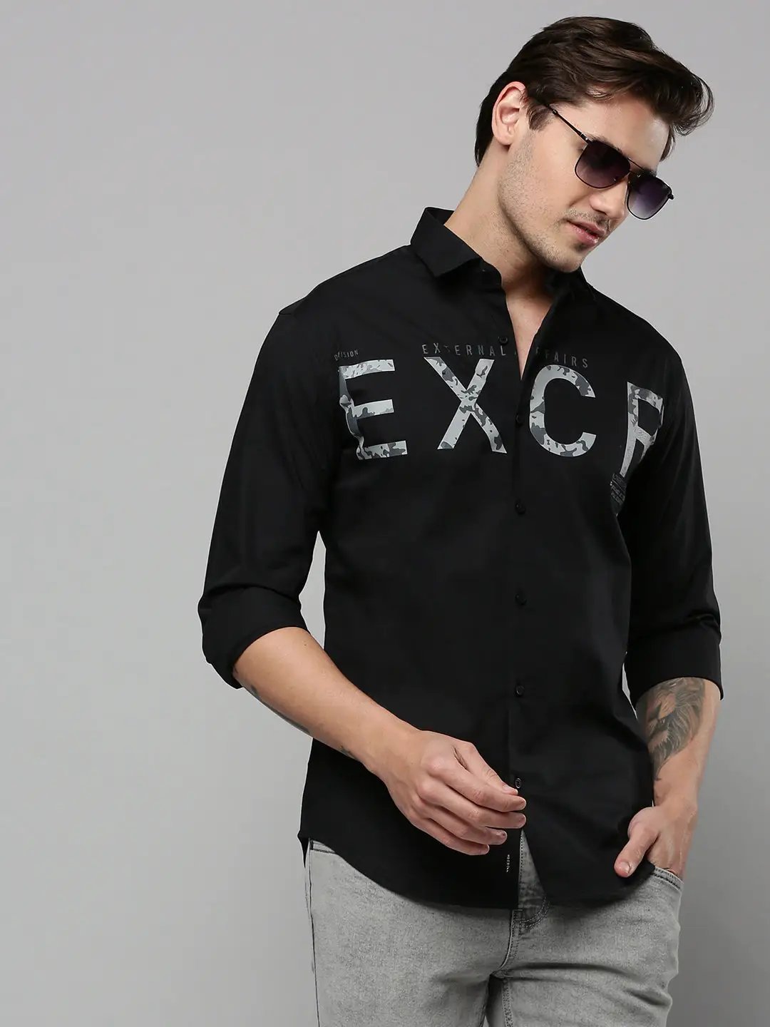 Men's Black Printed Casual Shirt