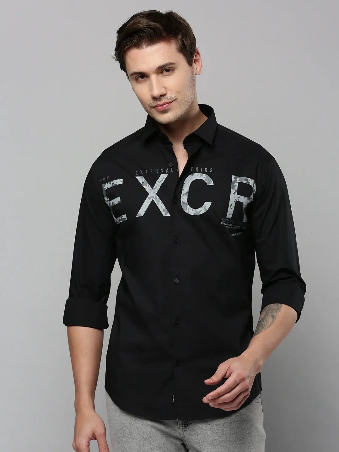 Men's Black Printed Casual Shirt