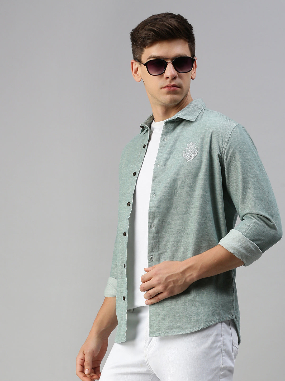 Men Green Solid Casual Jacket