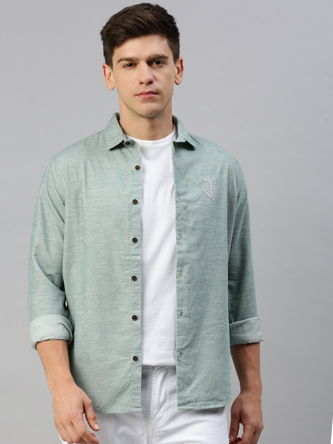 Men Green Solid Casual Jacket