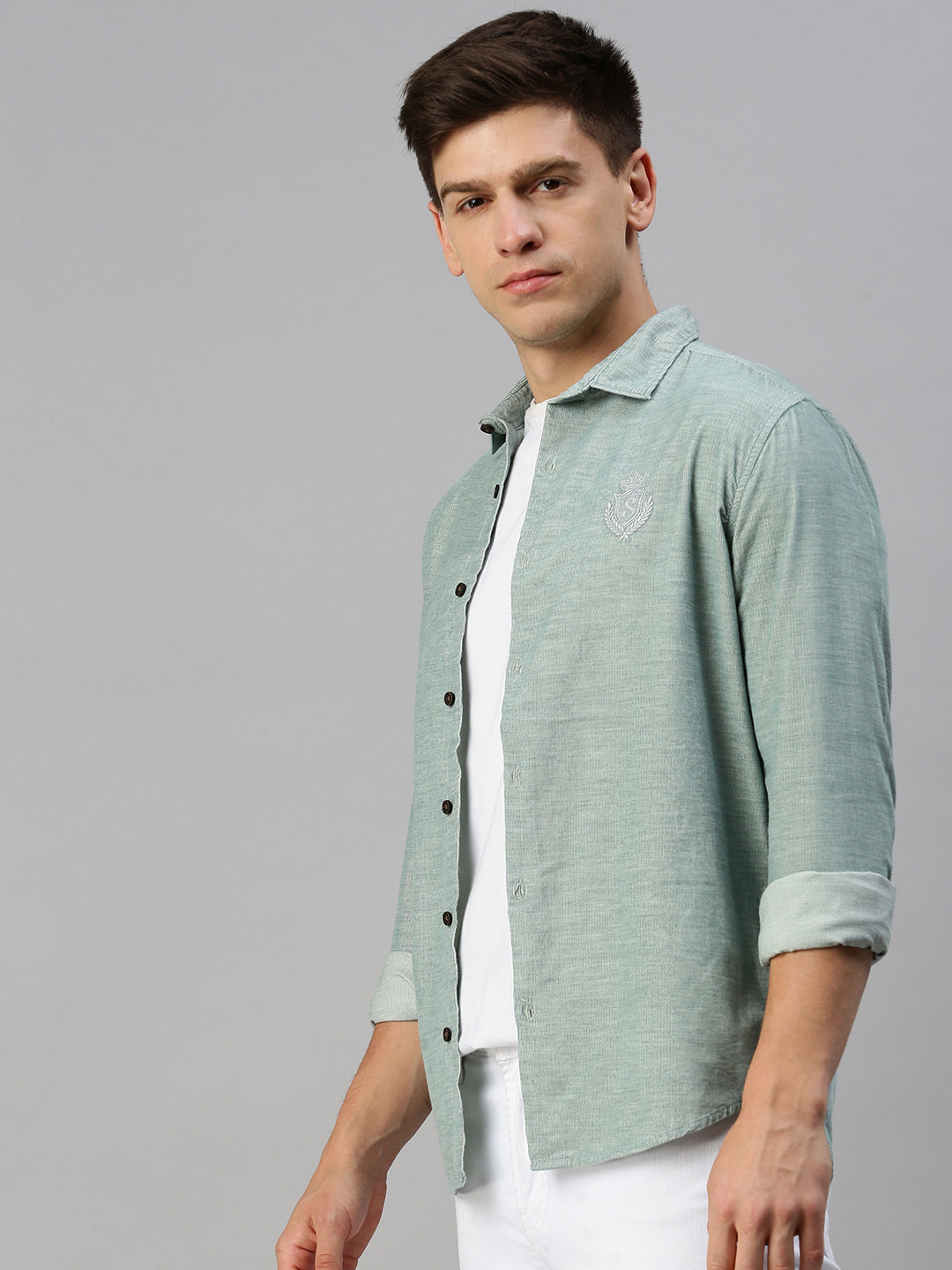 Men Green Solid Casual Jacket