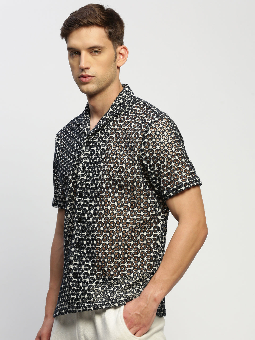 Men Black Floral Shirt