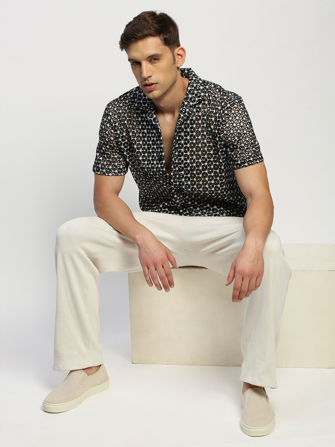 Men Black Floral Shirt