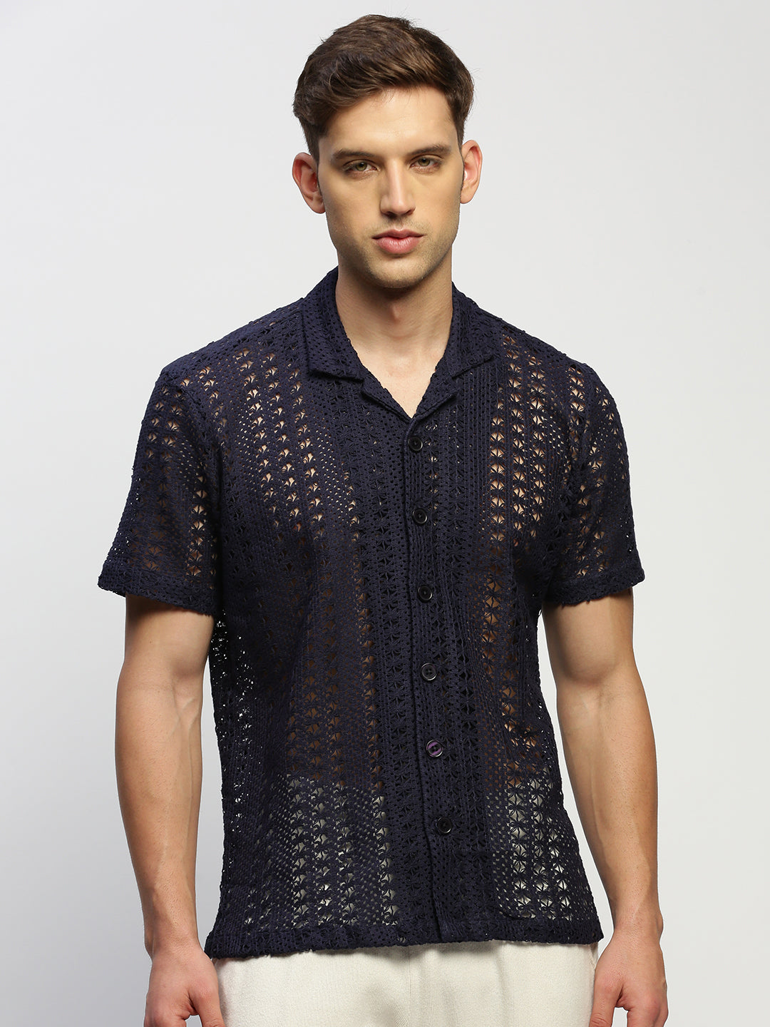 Men Navy Solid Shirt