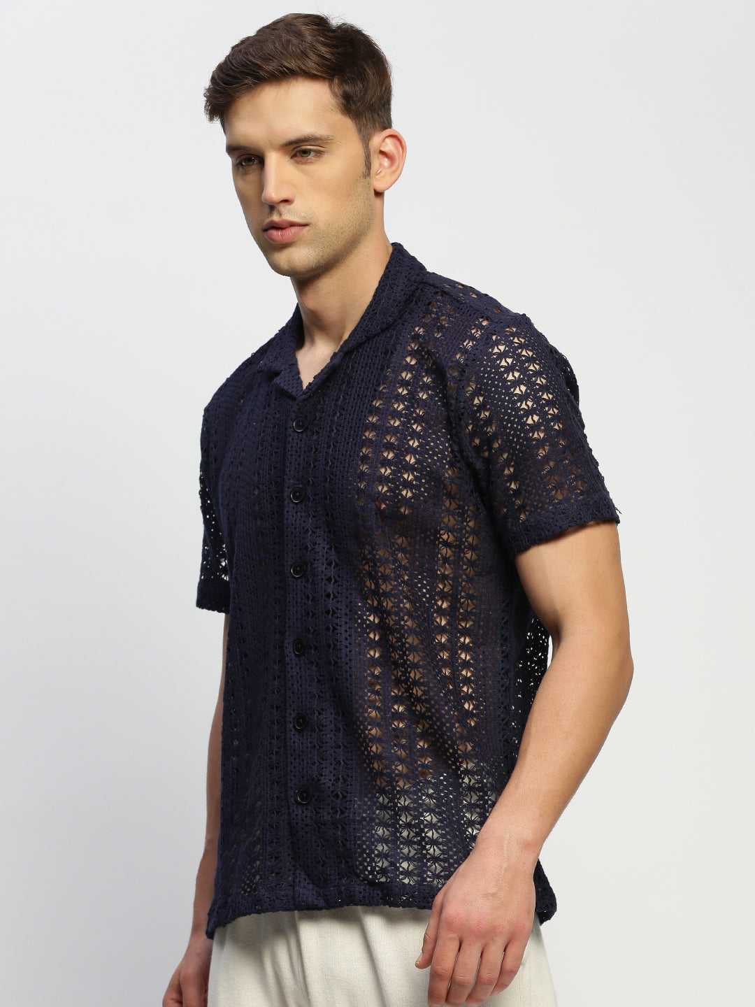 Men Navy Solid Shirt