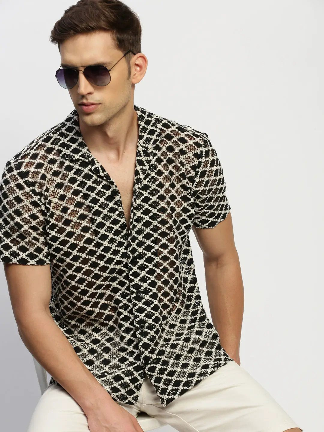 Men's Cream Geometrical Shirt