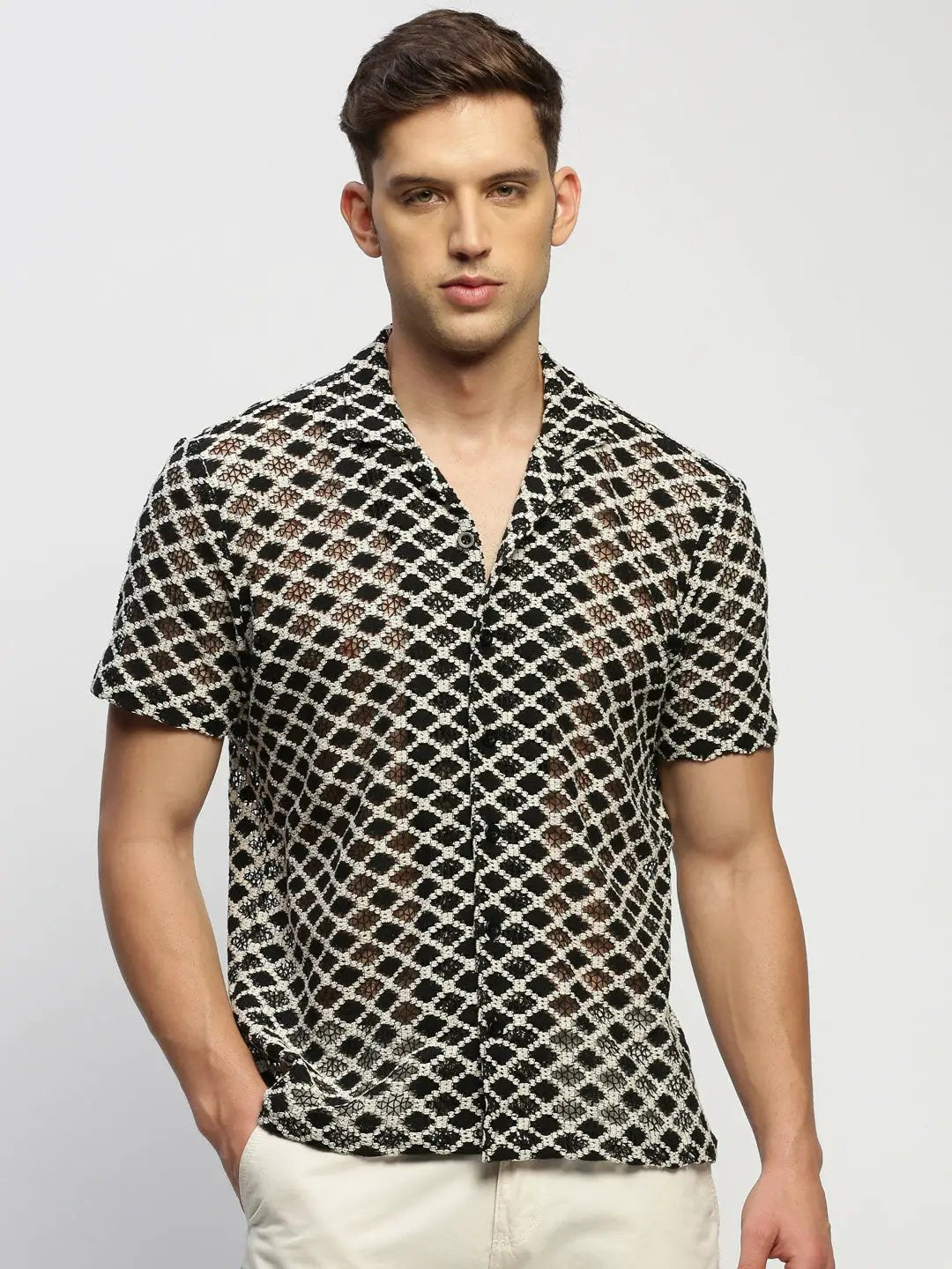 Men's Cream Geometrical Shirt