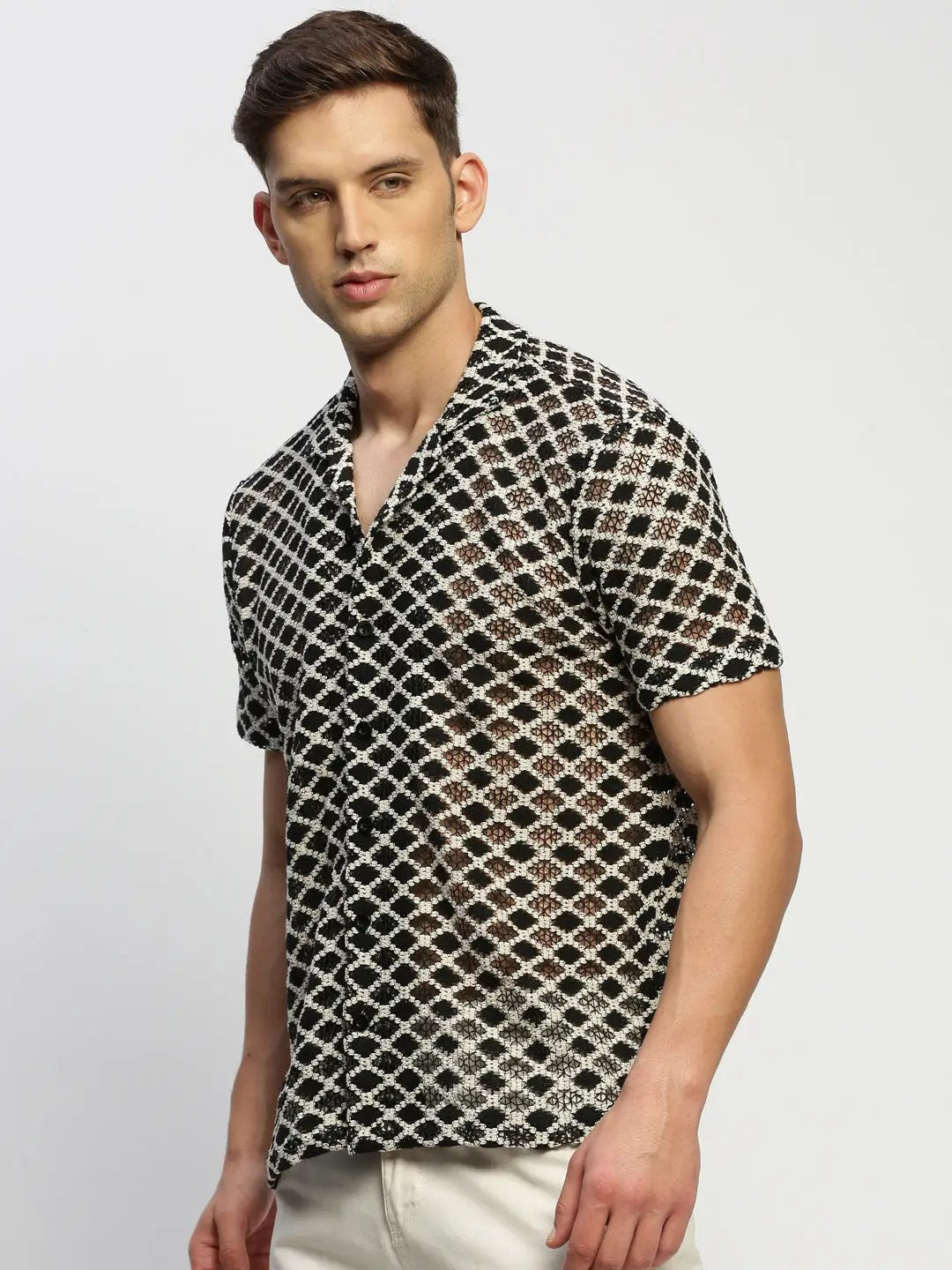 Men's Cream Geometrical Shirt