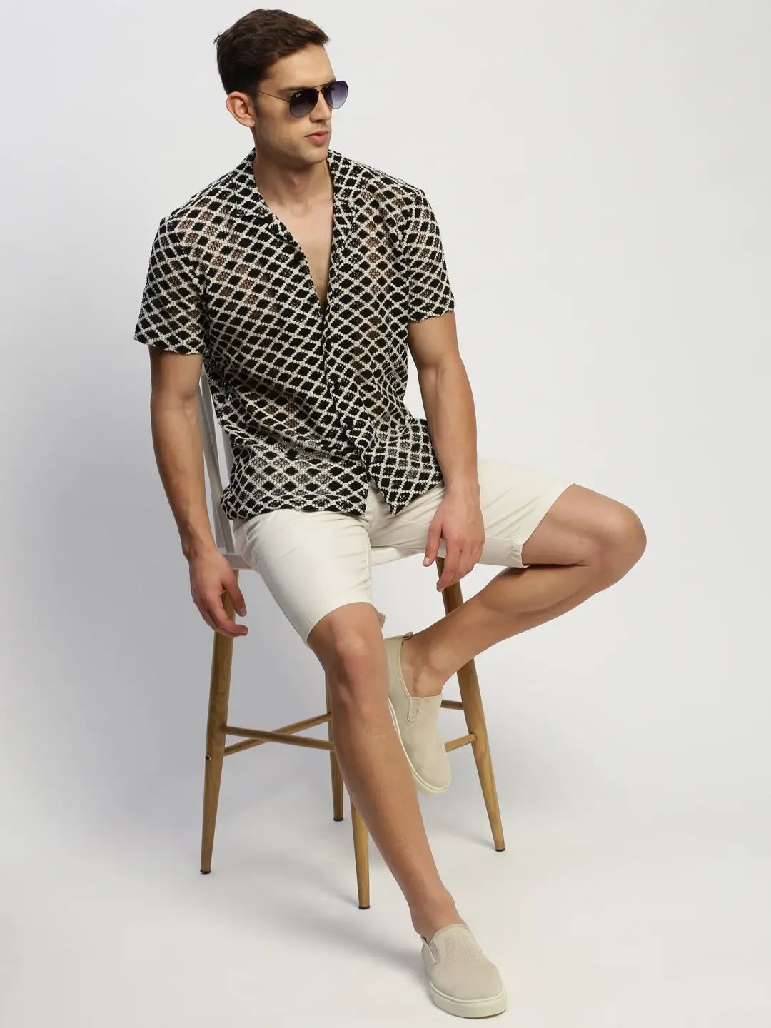 Men's Cream Geometrical Shirt