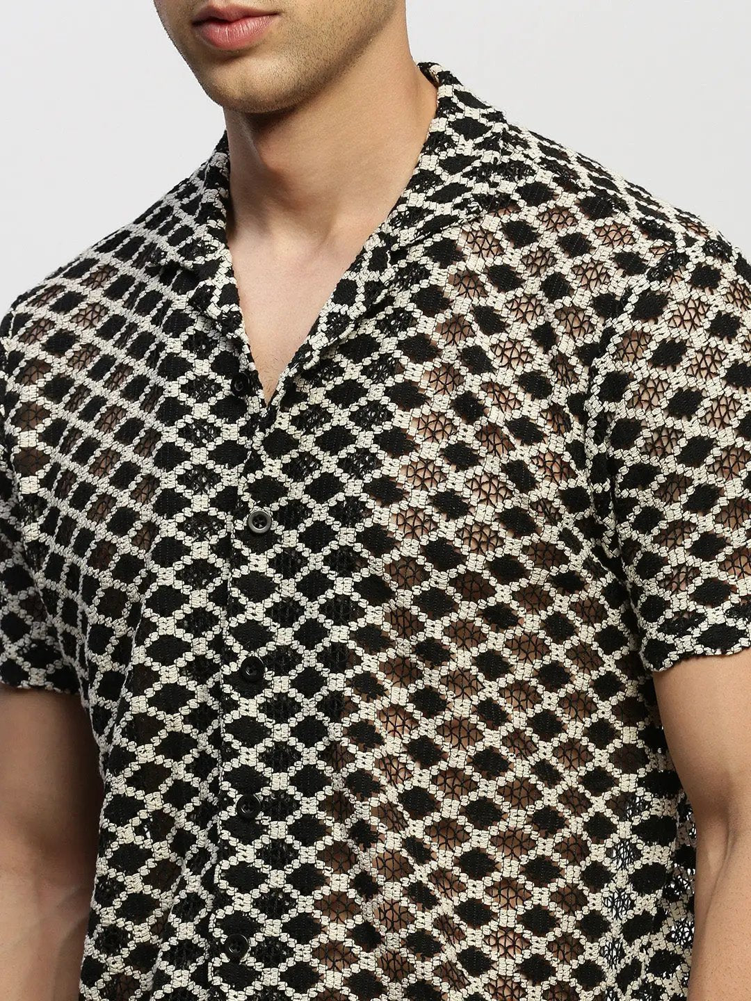 Men's Cream Geometrical Shirt