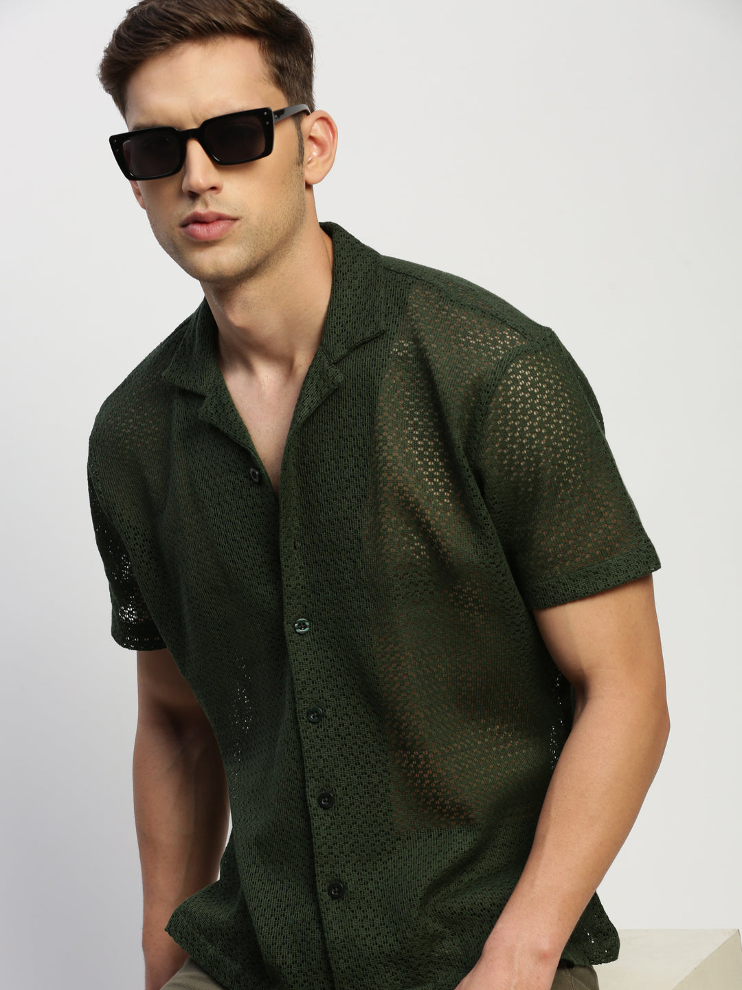 Men Green Solid Shirt