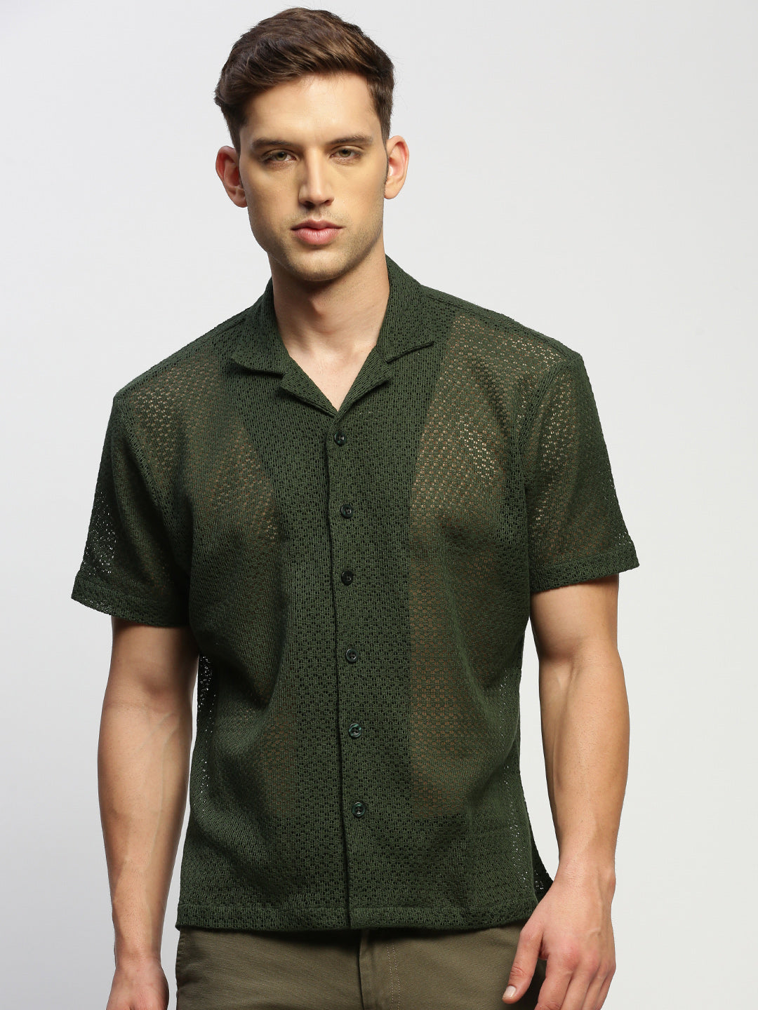 Men Green Solid Shirt