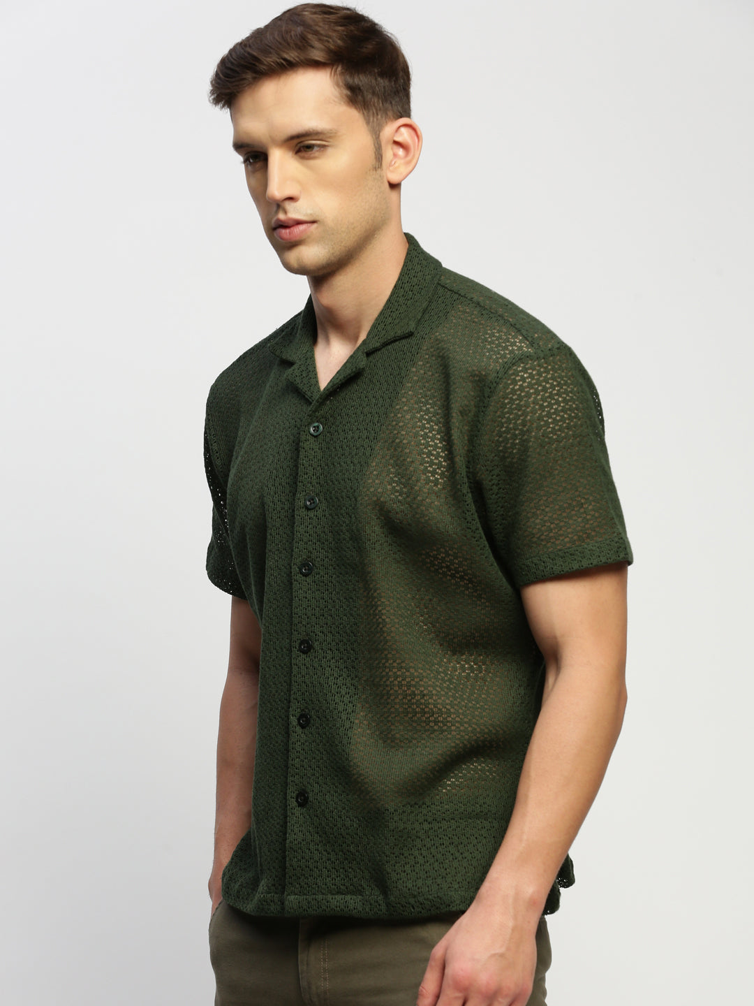 Men Green Solid Shirt