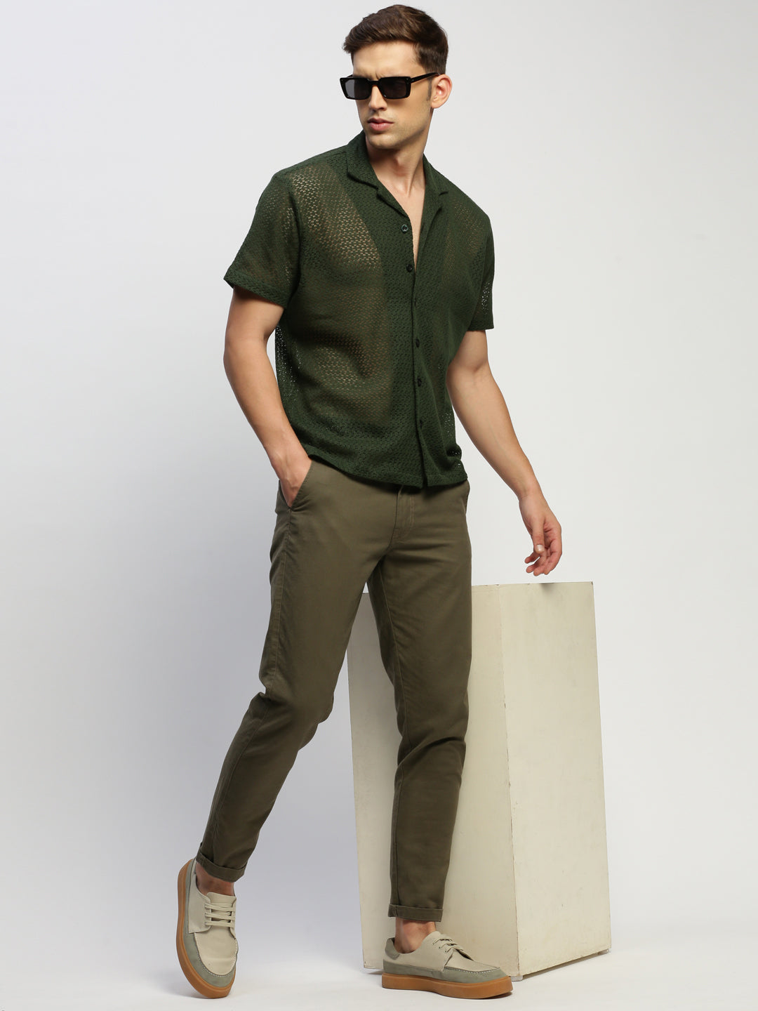 Men Green Solid Shirt