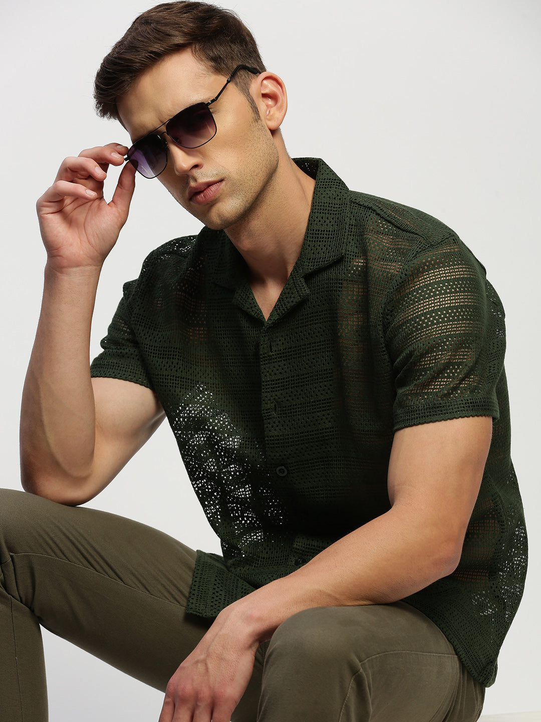 Men Green Solid Shirt