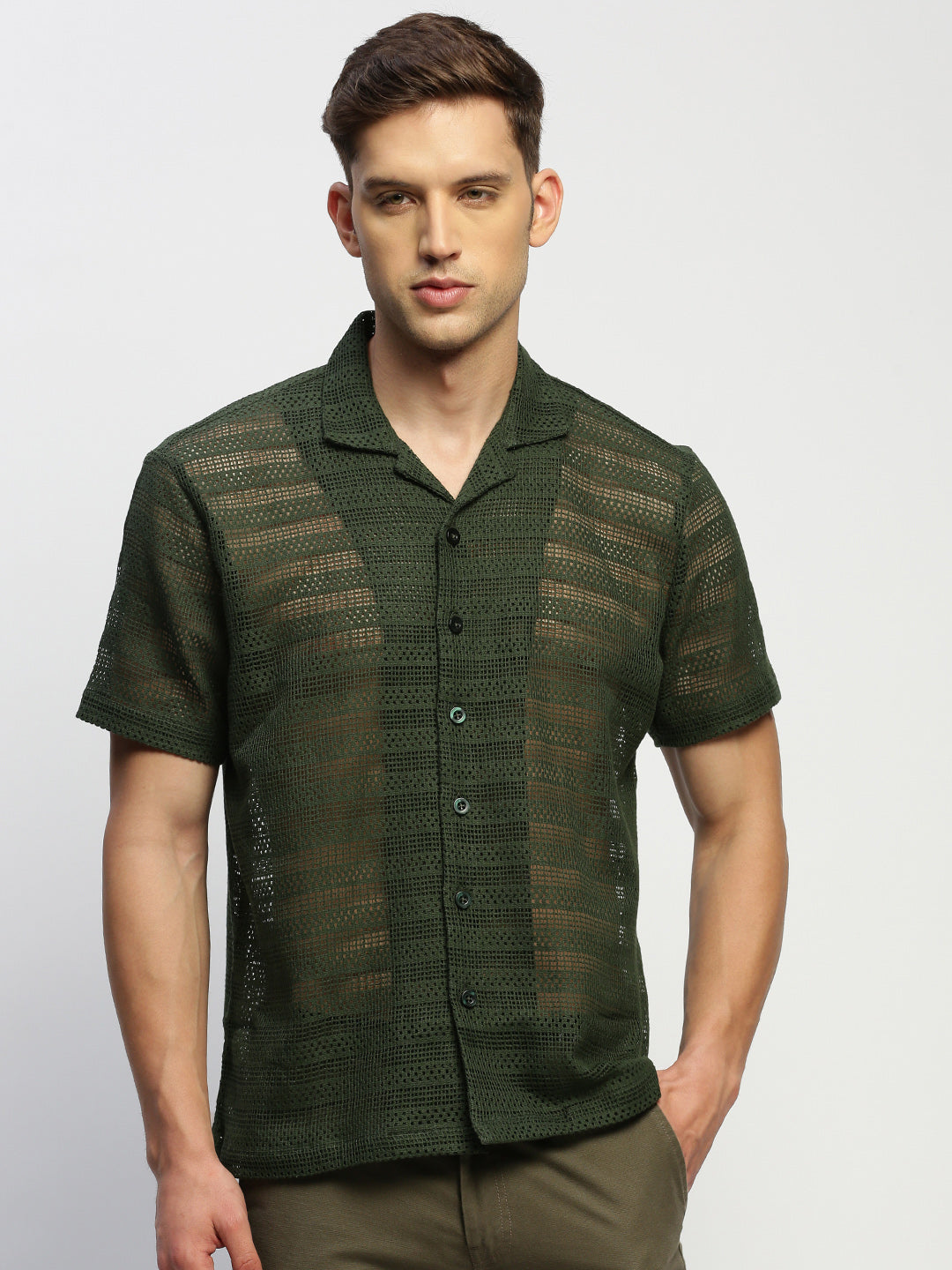 Men Green Solid Shirt