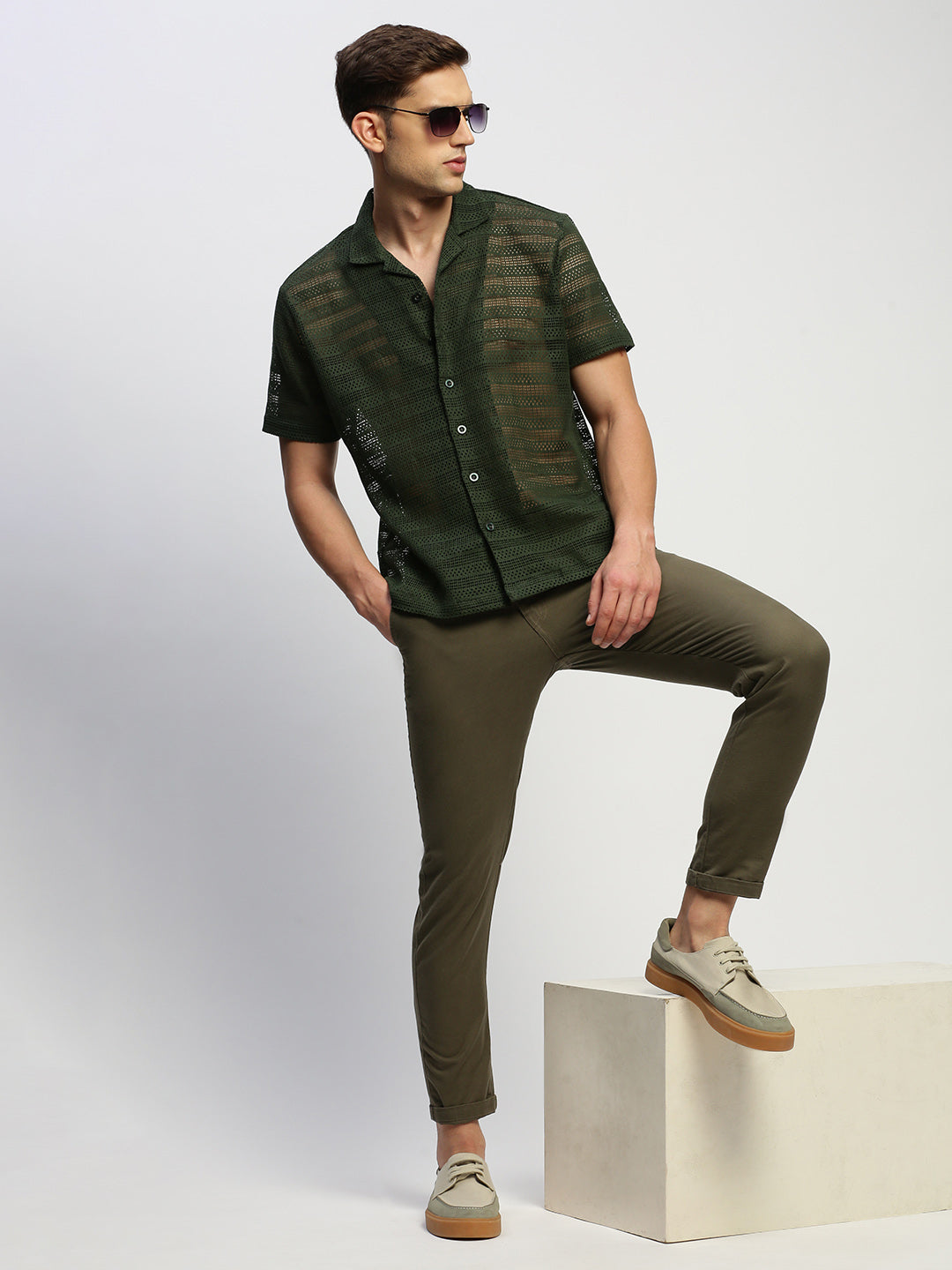 Men Green Solid Shirt