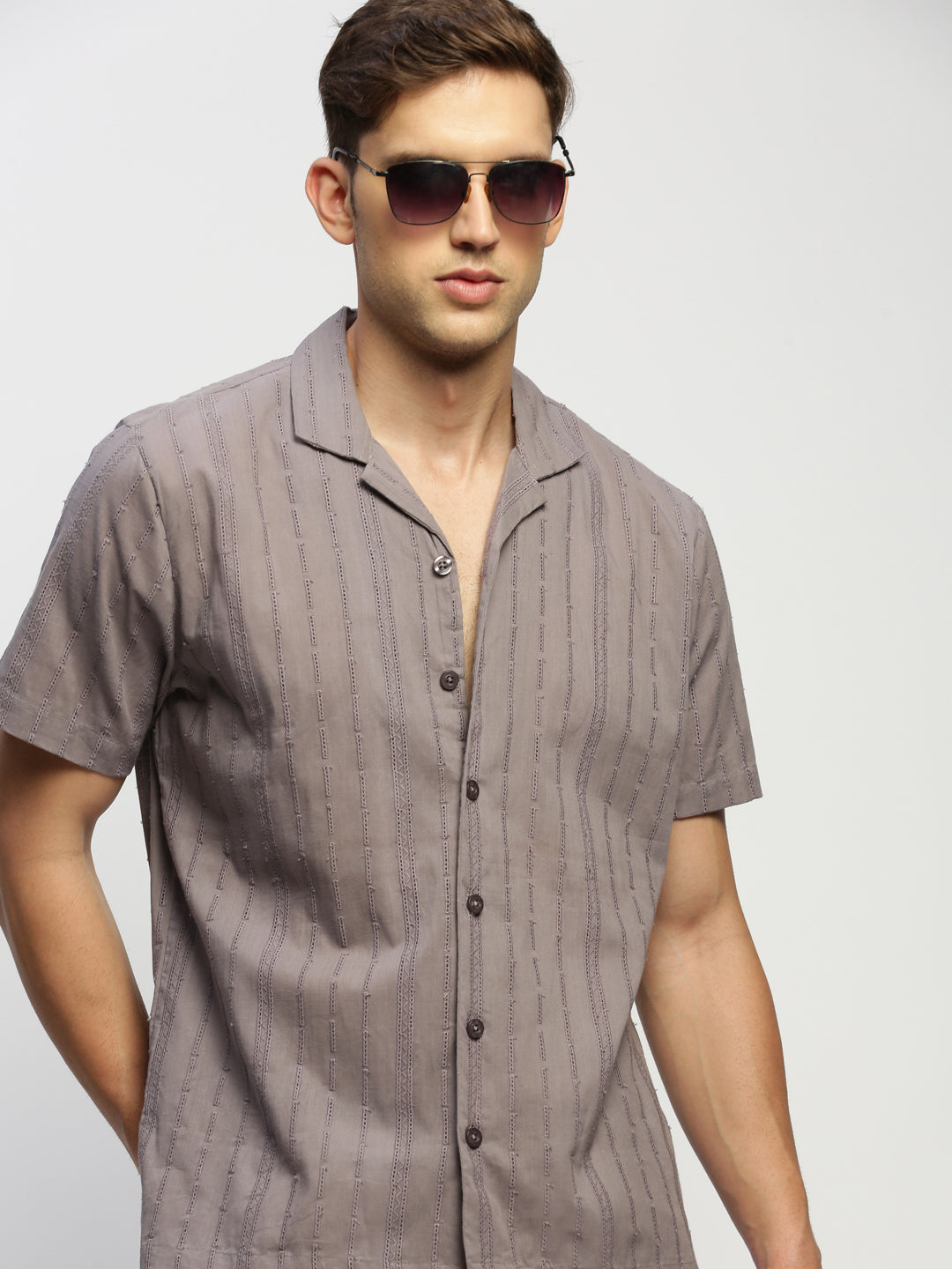 Men Grey Striped Shirt