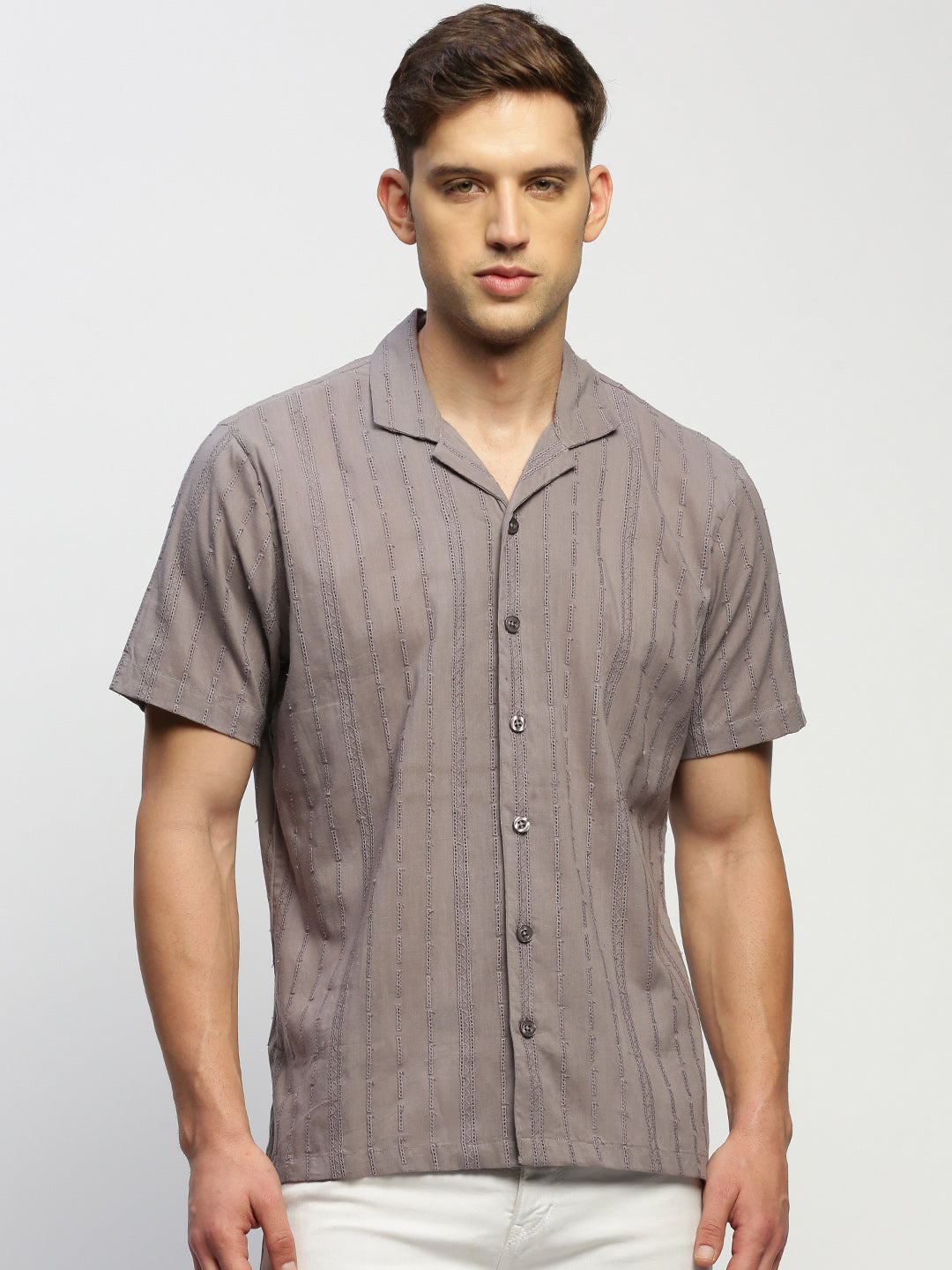 Men Grey Striped Shirt