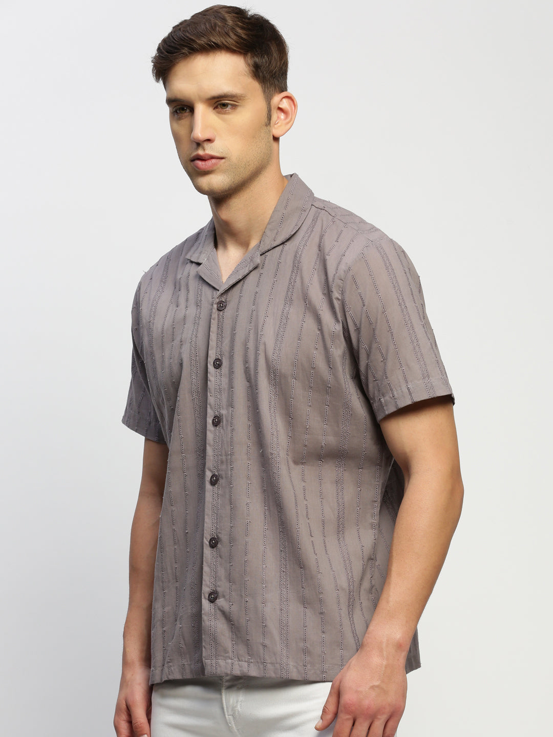 Men Grey Striped Shirt