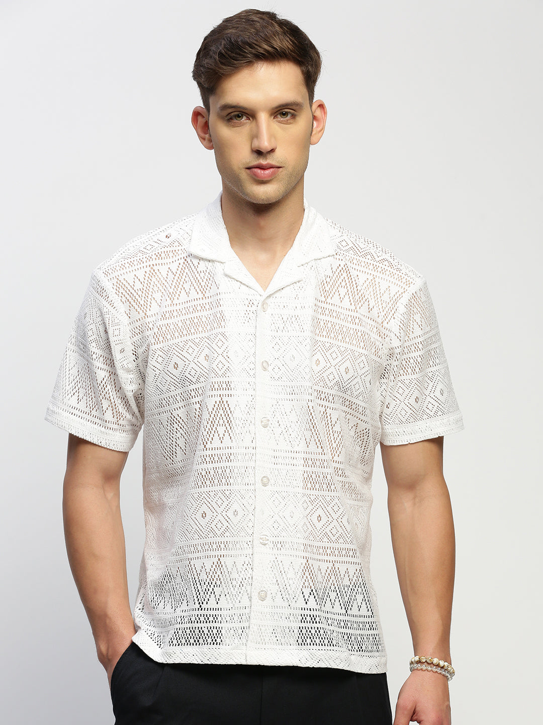 Men White Solid Shirt