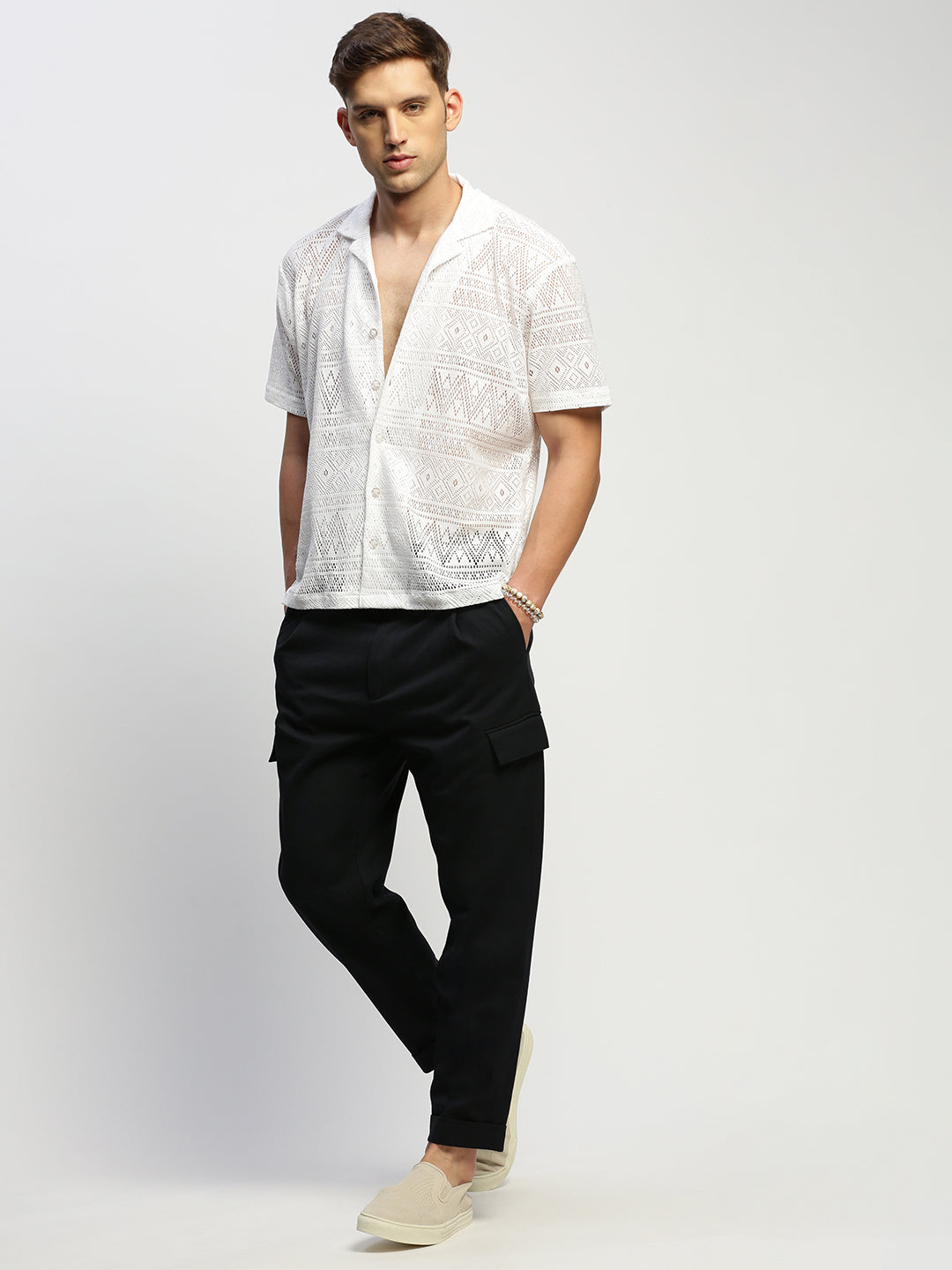 Men White Solid Shirt