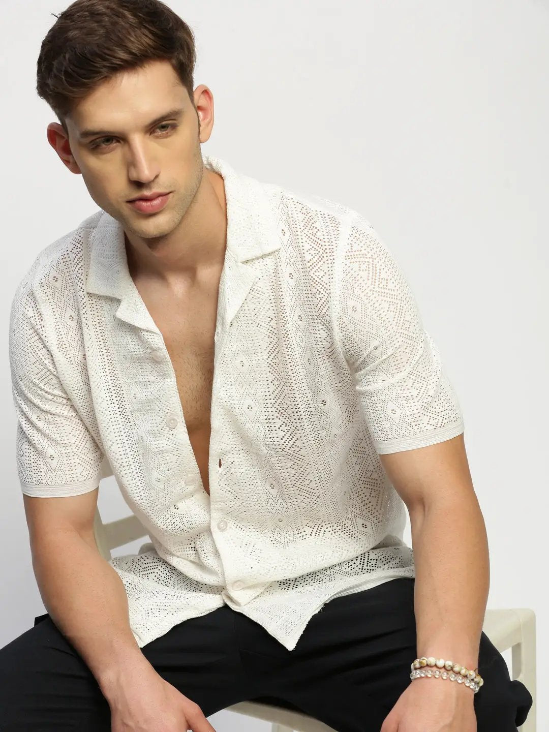 Men's White Solid Shirt