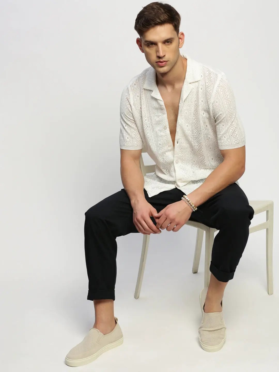 Men's White Solid Shirt