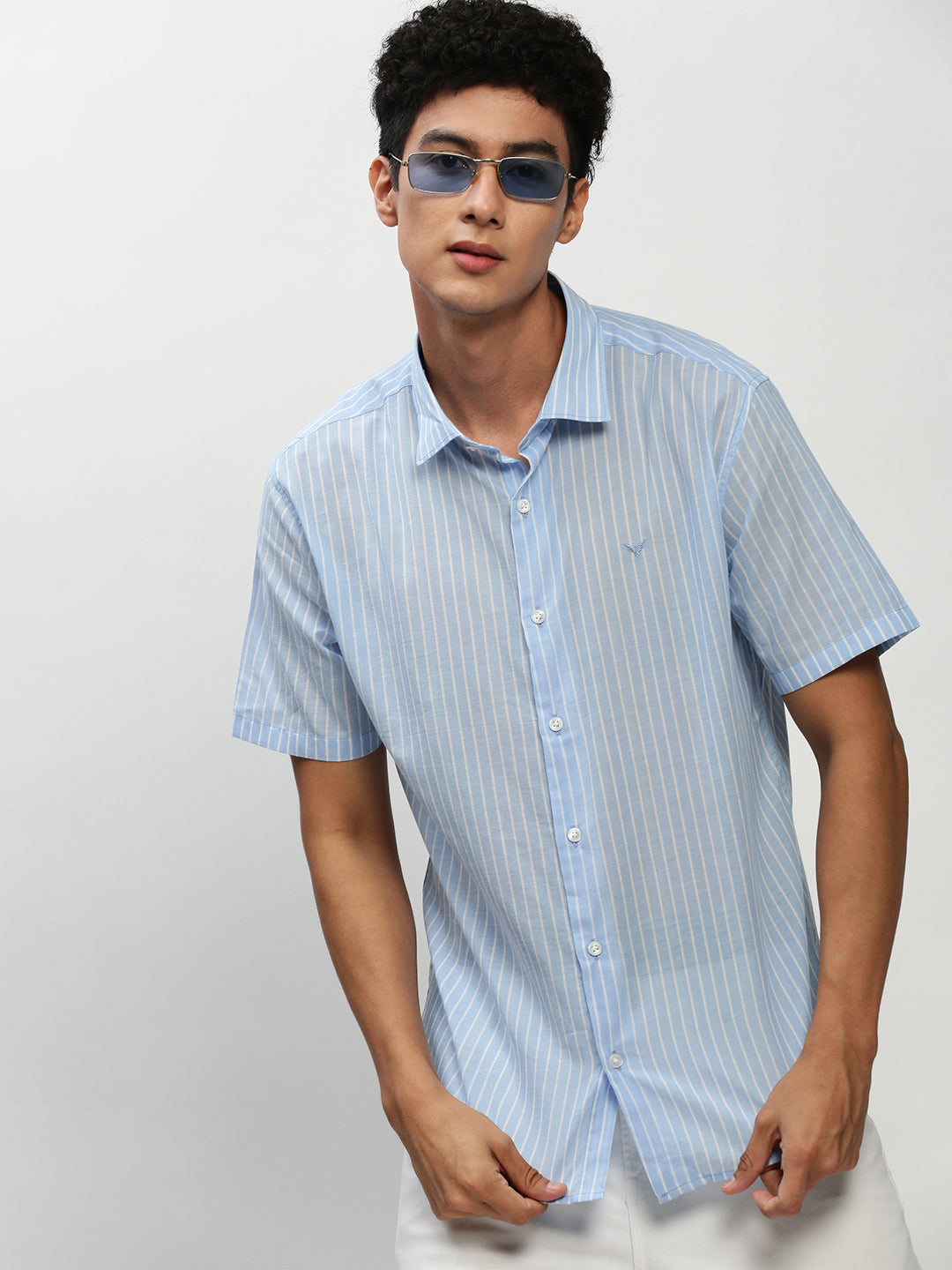 Men Blue Striped Casual Casual Shirts