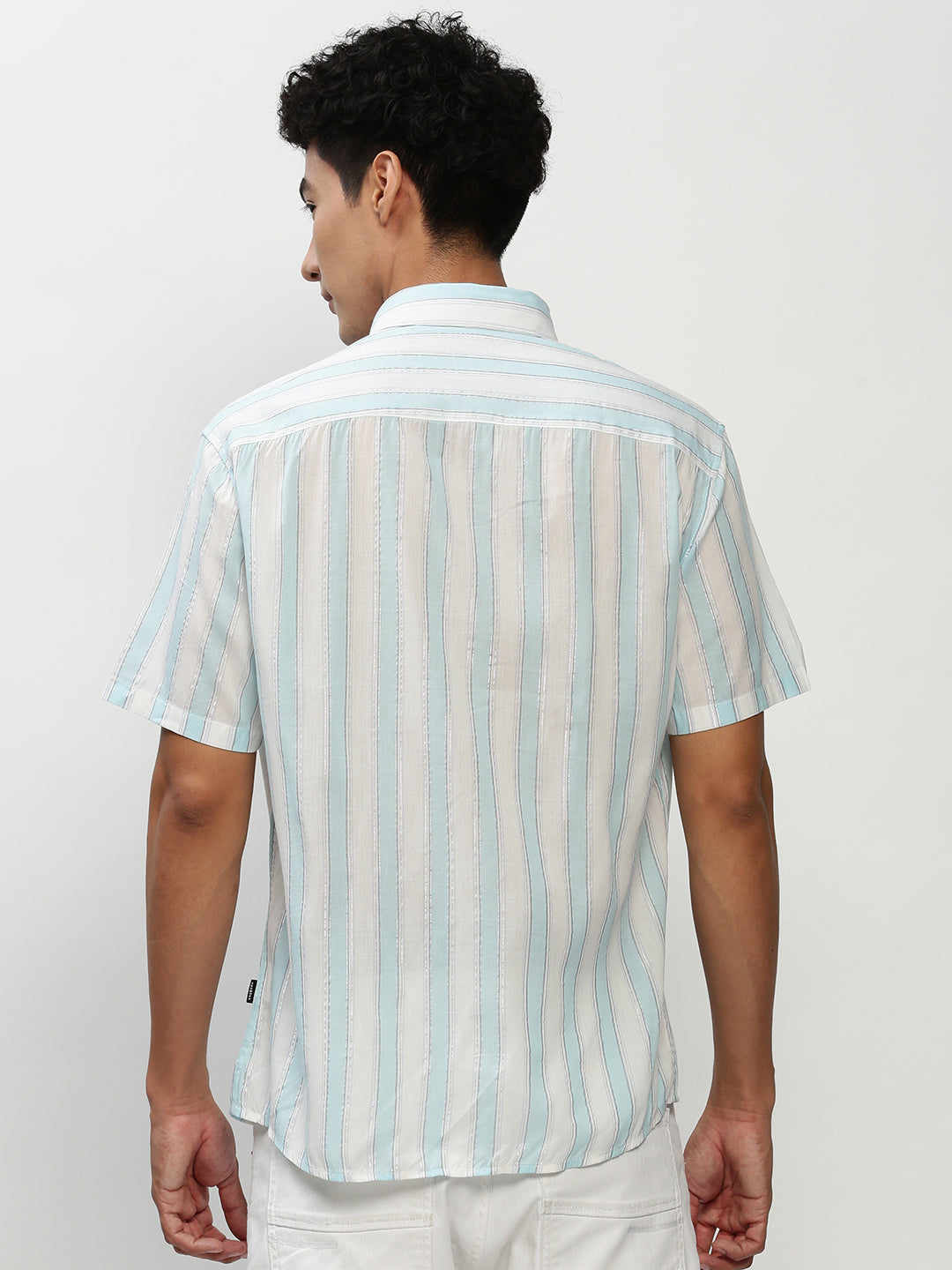 Men White Striped Casual Casual Shirts