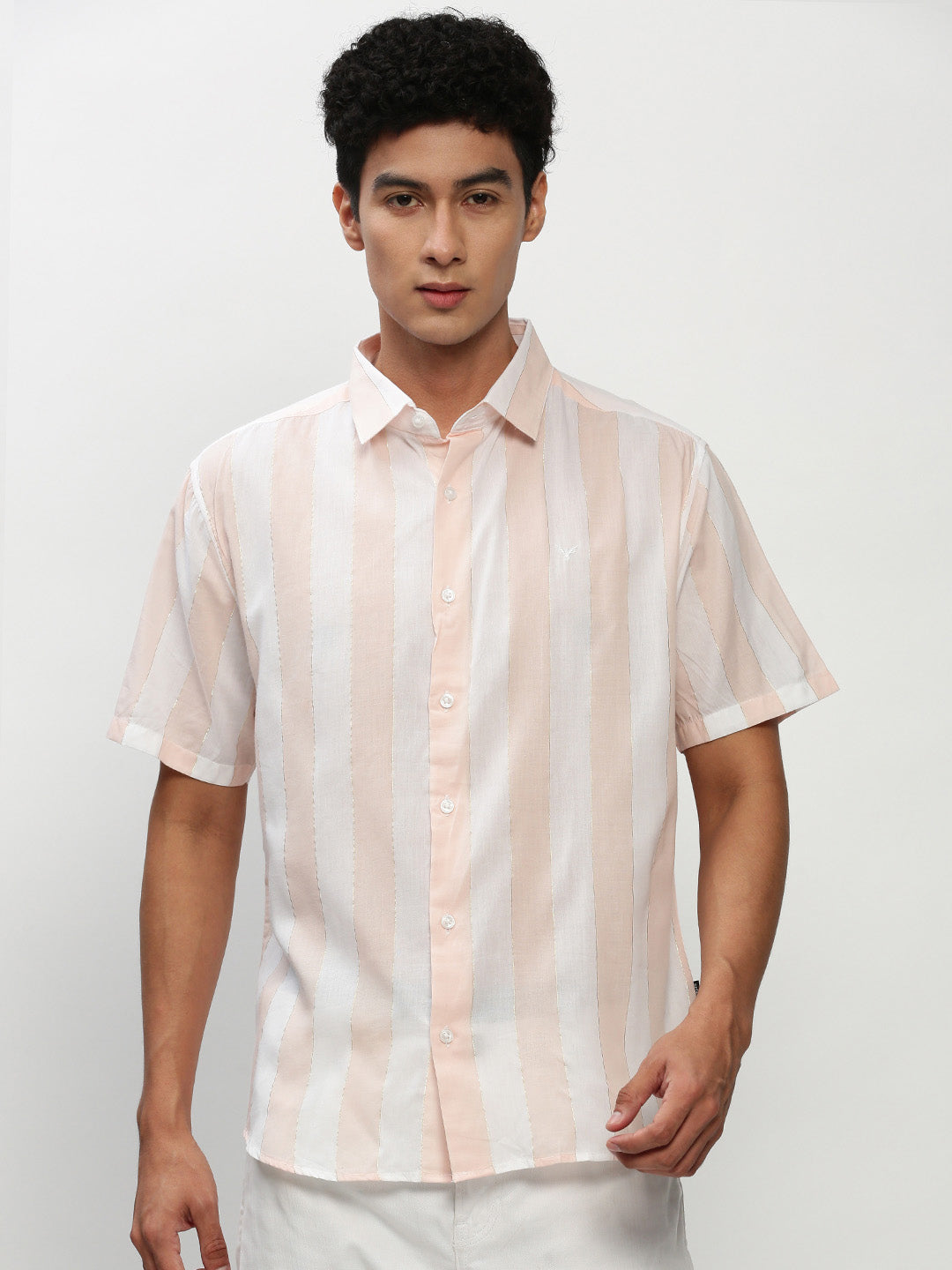 Men White Striped Casual Casual Shirts