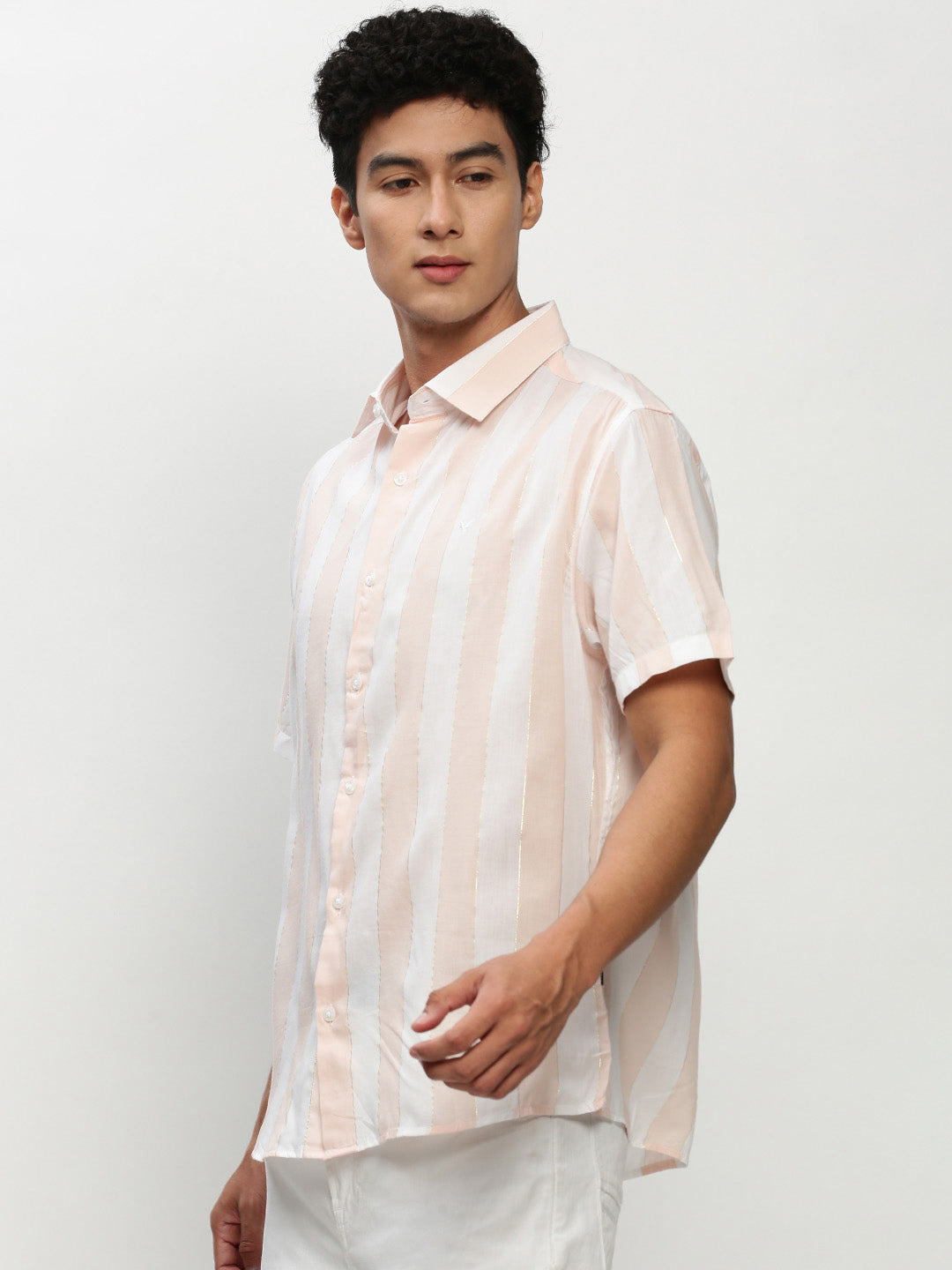 Men White Striped Casual Casual Shirts