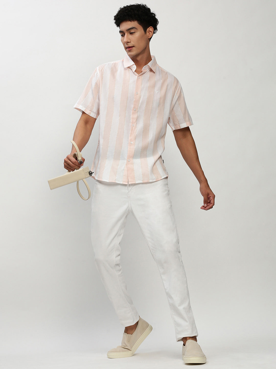 Men White Striped Casual Casual Shirts