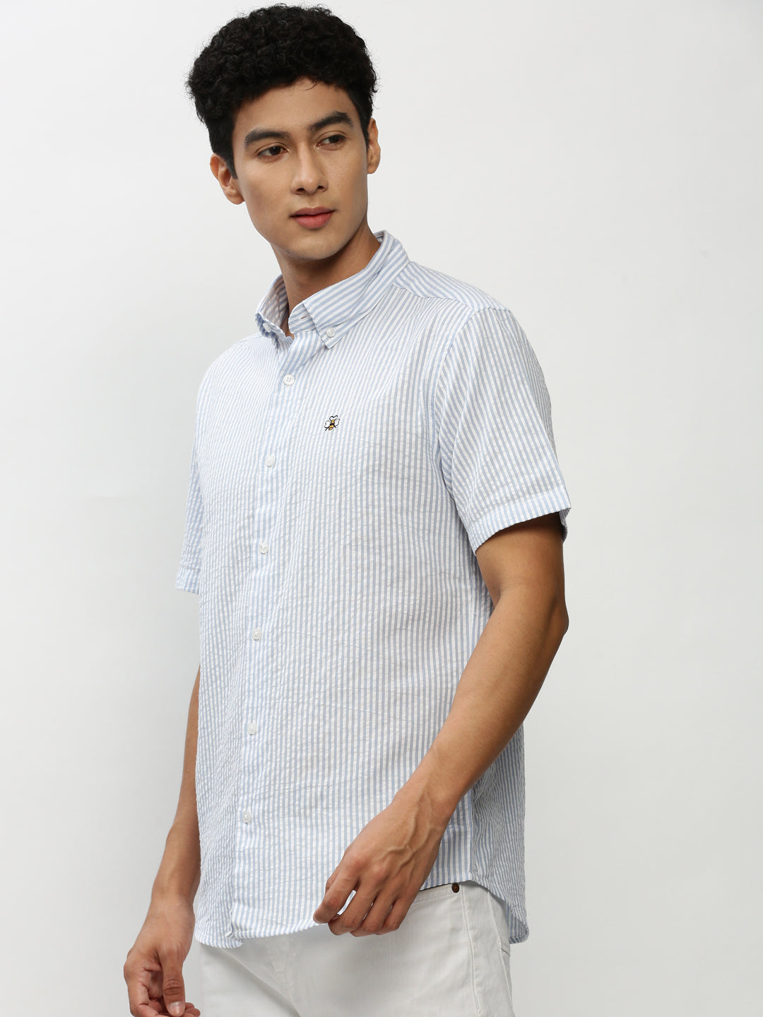 Men White Striped Casual Casual Shirts