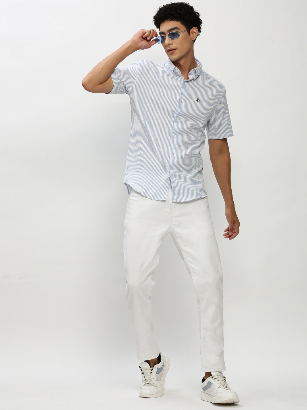 Men White Striped Casual Casual Shirts