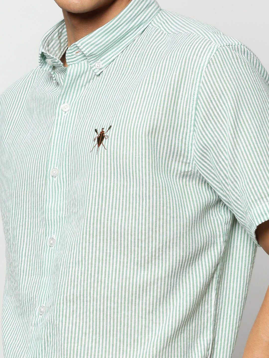 Men Green Striped Casual Casual Shirts