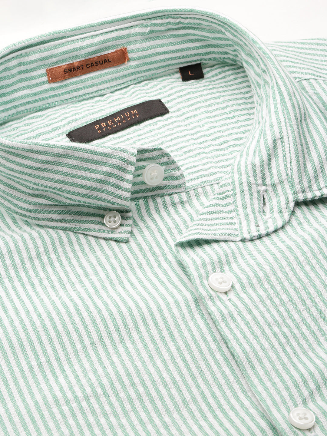 Men Green Striped Casual Casual Shirts