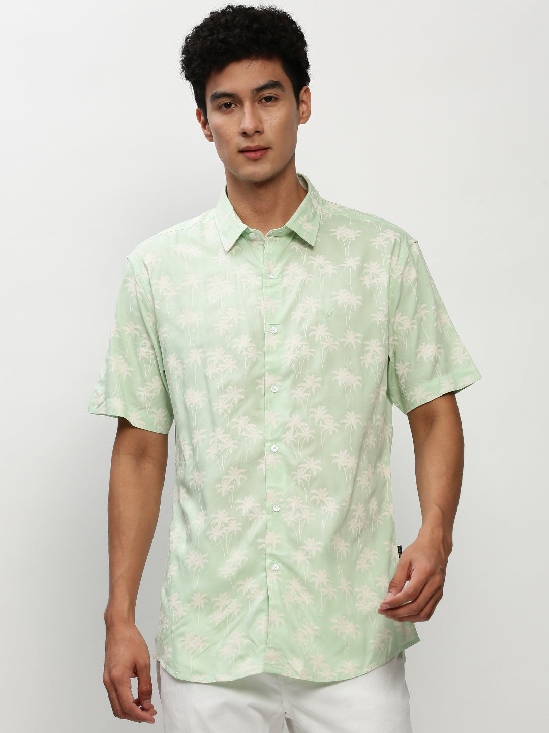 Men Green Floral Casual Casual Shirts