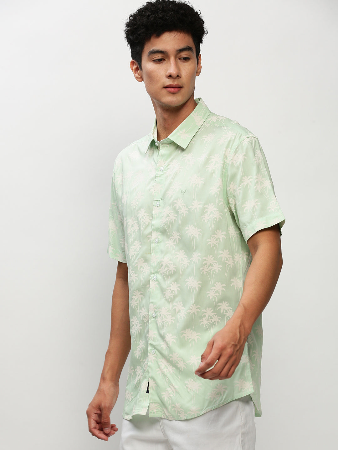 Men Green Floral Casual Casual Shirts