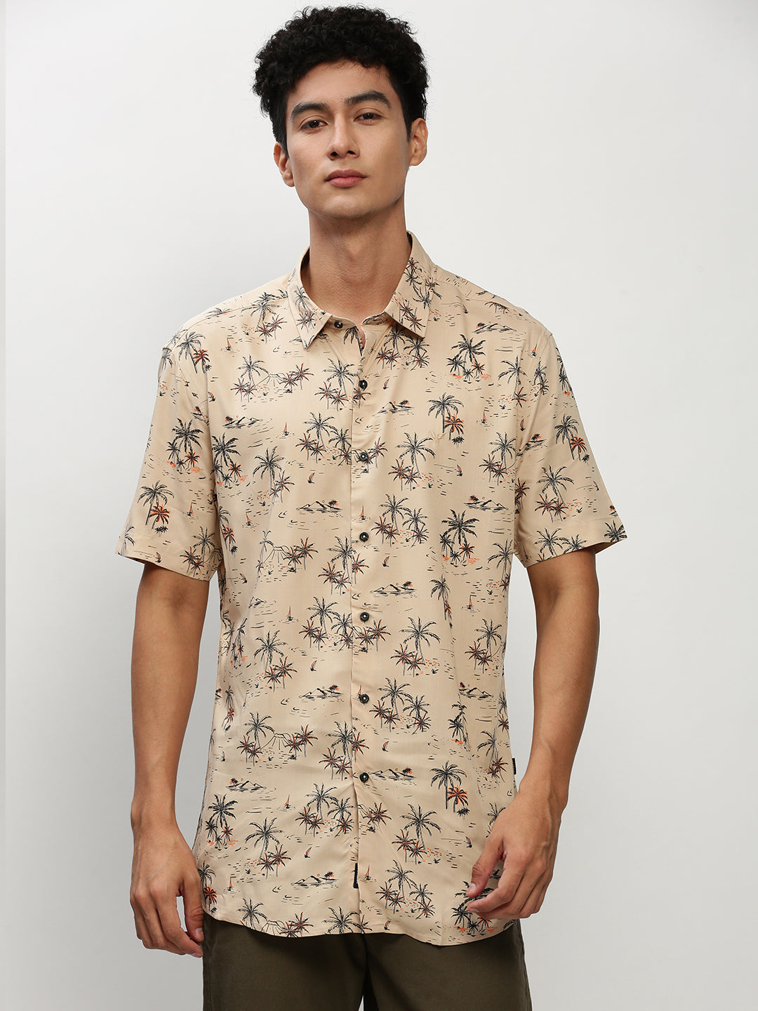 Men Beige Floral Casual Casual Shirts