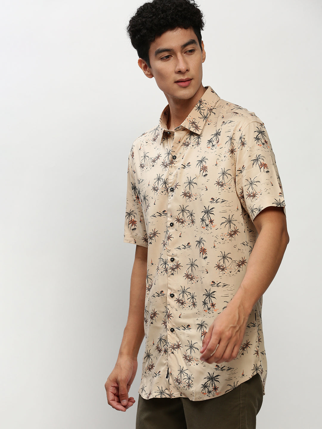 Men Beige Floral Casual Casual Shirts