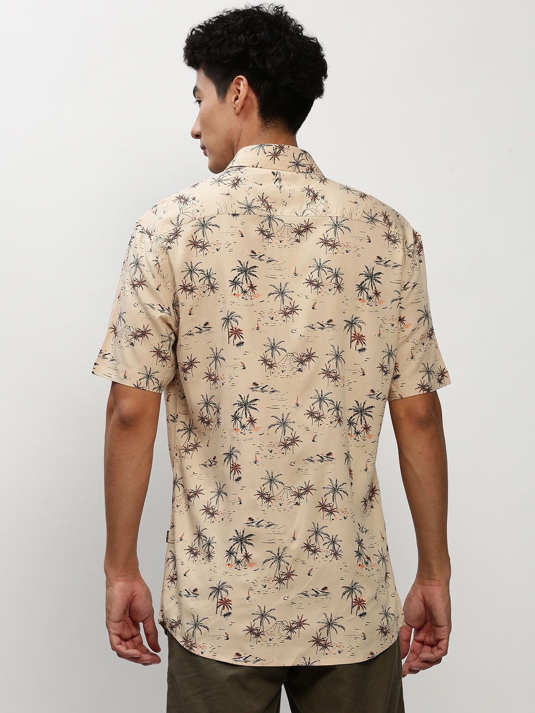 Men Beige Floral Casual Casual Shirts