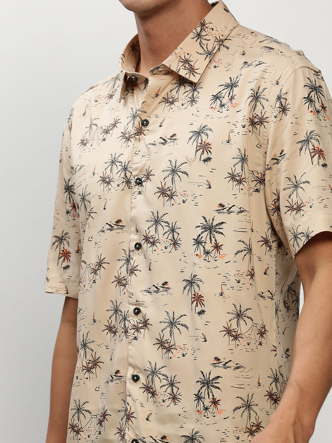 Men Beige Floral Casual Casual Shirts