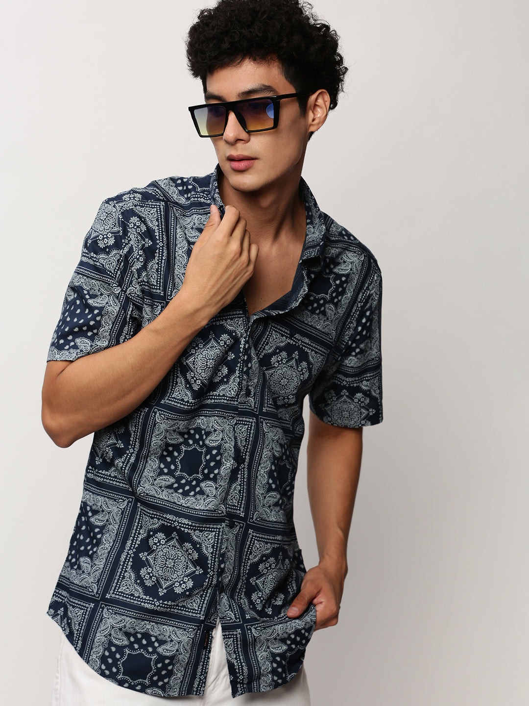 Men Navy Printed Casual Casual Shirts